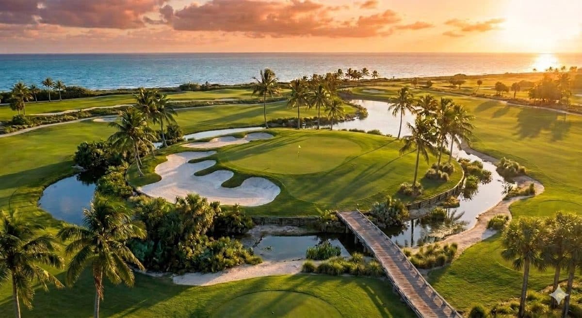 Golf hole at golden hour